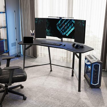 Ігровий стіл EUREKA ERGONOMIC 160x74 см - великий стіл у формі крила для ігор, ПК, дому, офісу, стрімінгу. 2 слоти для iPad. Чорний.