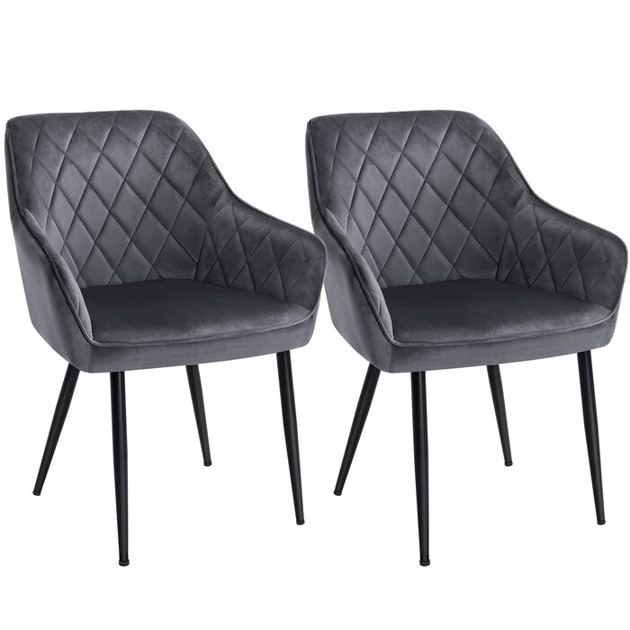 Крісла SONGMICS для їдальні, 2 шт., з підлокітниками, оксамитовий чохол, металеві ніжки, до 110 кг, сірі