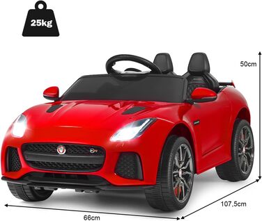 Дитячий електромобіль COSTWAY Jaguar 12V з музикою, історіями, сигналом і фарами, на пульті ДУ, для дітей від 3 років, червоний