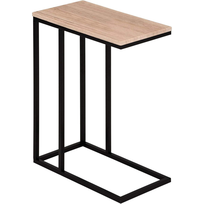 Журнальний столик IDIMEX Debora, практичний стіл для вітальні в С-подібній формі, красива стільниця журнального столика прямокутна з дикого дуба, елегантний диванний стіл з металевим каркасом чорного кольору