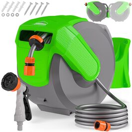 Шланговий барабан Gardebruk® 20м + 2м з кріпленням для стіни, 1/2', для саду, багатофункціональна ручна лійка, система подачі та намотування шланга