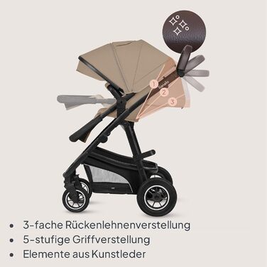 Дитяча коляска Lionelo Bianka 3 в 1 до 22 кг з автокріслом, складна, система подорожей, регулювання спинки, колеса 360°, амортизація, великий капюшон (BEIGE SAND)