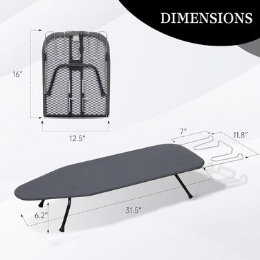 Настільна прасувальна дошка ZOES HOMEWARE: компактна, складна, з термостійким покриттям та бавовняним покриттям, 80 x 30 x 17,8 см (чорний/сірий)