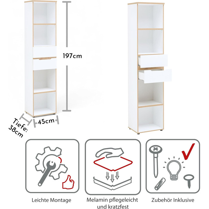 Роликовий контейнер Stella Trading Memphis для офісу, білий / Artisan Eiche, з висувними ящиками, 45 x 66 x 55 см