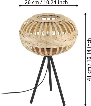 Торшер EGLO Amsfield 1: Стильна металева лампа з бамбуком для вітальні та спальні, E27