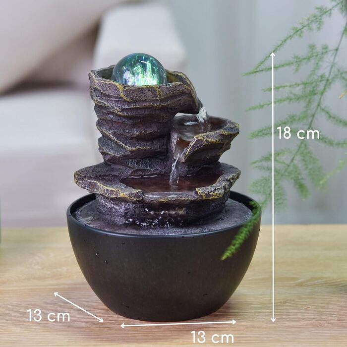 Фонтан для дому Zen'Light Zimmerbrunnen: розслаблення та медитація з LED-підсвіткою. Ідеально для вітальні, спальні, офісу. Компактний фонтан з закритим циклом, висота 18 см (Guru).