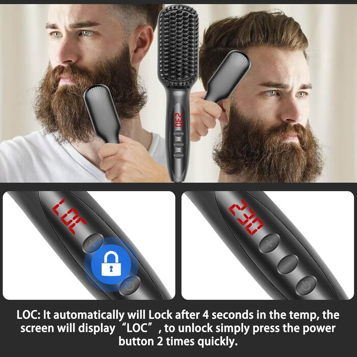 В-1 Beard & Mini Hair Straightener з LCD дисплеєм (120-230C) - електрична щітка для випрямлення для бороди та волосся, 2-