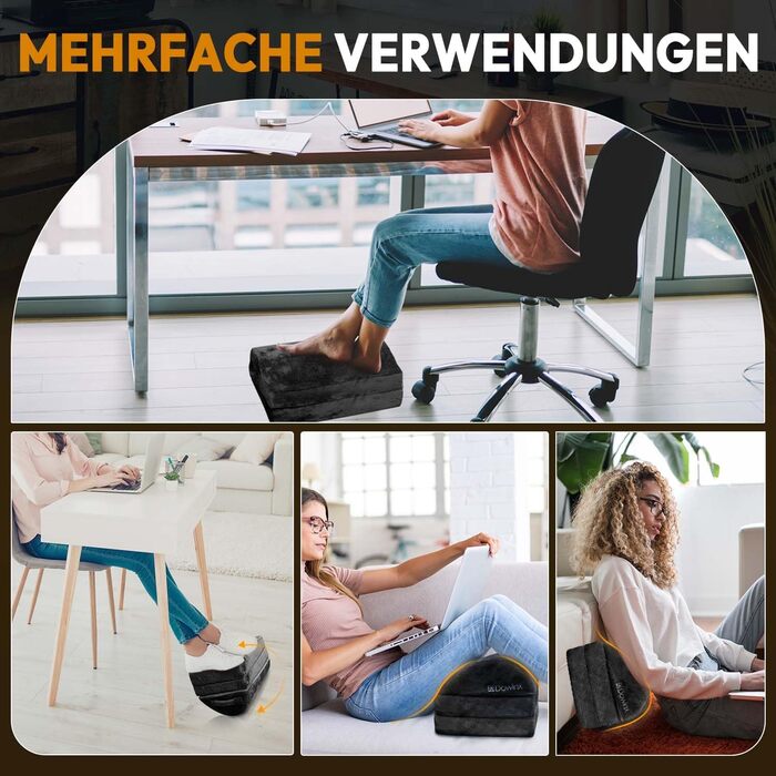 Підставка для ніг під стіл Dowinx, регульована по висоті, знімний чохол, зручна для офісу, авто, дому (3 рівня, м'яка, чорна)