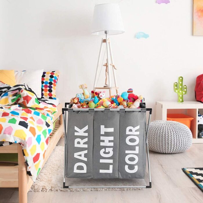 Сортувальник для білизни Oxford Trio з 3 відділеннями (102L), сірий | Кошик для білизни, контейнер для брудної білизни