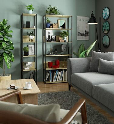 Стелаж AKORD з 6 полицями, 50 см, індустріальний стиль | Дерево/Метал | 192 x 80 x 32 см