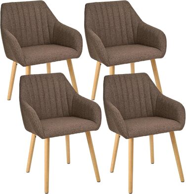 Крісло для обідньої зони з підлокітниками, бежеве, на дерев'яних ніжках, з м'яким сидінням (4 шт., коричневий поліестер)