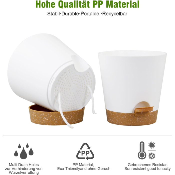 Набір горщиків для квітів 6 шт. з автополивом, чорний (білий+коричневий), 20.3-12.7 см. Ідеально для дому та балкону