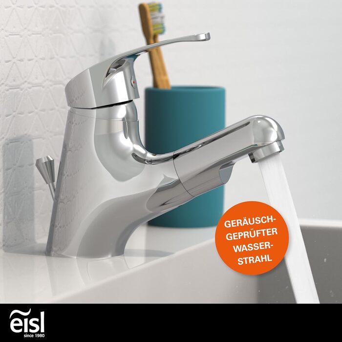 Змішувач для умивальника EISL з висувним розпилювачем для миття волосся, водозберігаючий кран, кран для ванної кімнати, хром (Vico)