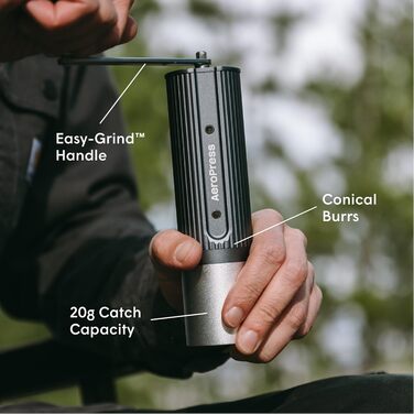 Ручна кавомолка AeroPress - портативна кавомолка з титановим покриттям, 60 ступенів помелу, для AeroPress, еспресо, френч-прес, мока-кава