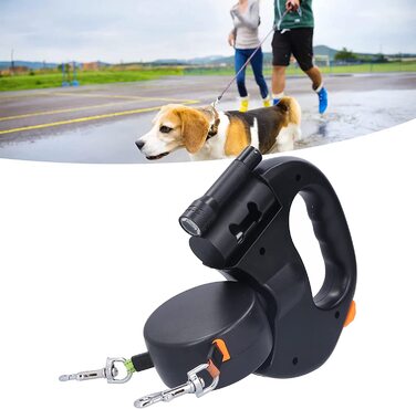 Автоматичний висувний подвійний повідець для собак Nimomo Pet Leash, 1 буксирувальний трос, 2 висувних подвійних повідця для собак з ліхтариком і дозатором для сумок
