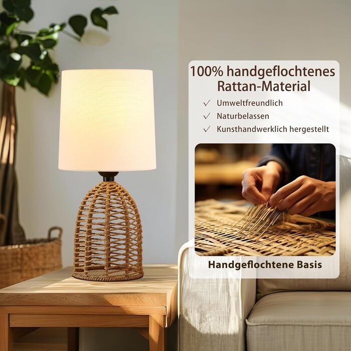 Настільна лампа GyroVu 2 шт. з ротангу, Бохо стиль, цоколь E27, для спальні, вітальні, нічний столик, читання, рустикальний дизайн