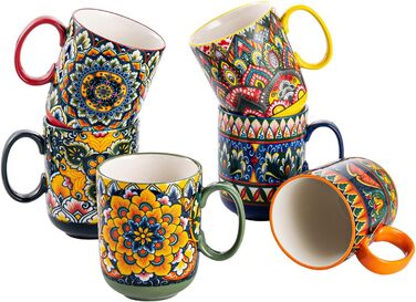 Набір кавових чашок Henten Home з порцеляни, 6 шт., 250 мл, ручної роботи, для 6 осіб (250 мл чашки, 400 мл підставки)