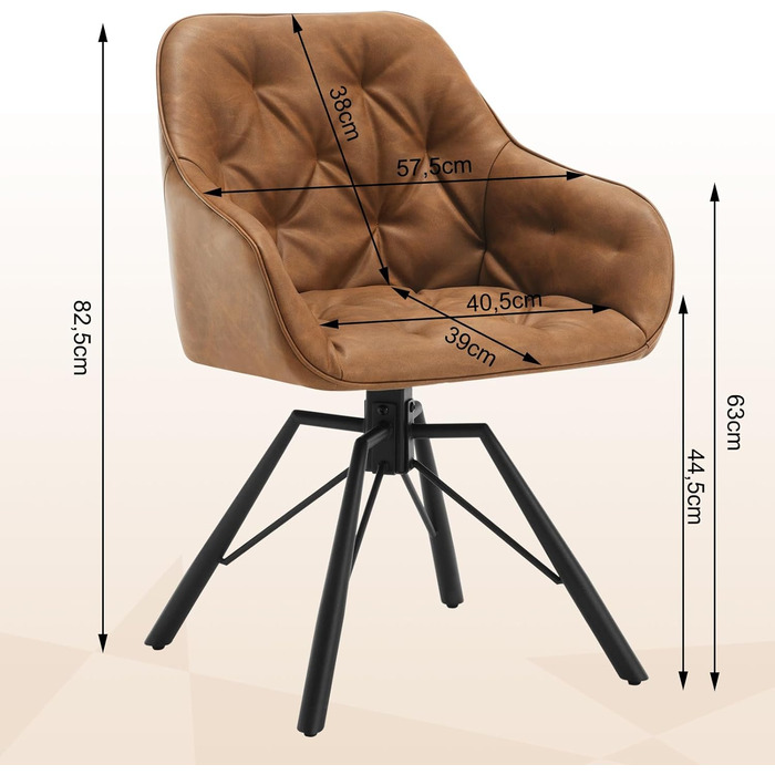 Крісло для їдальні WOLTU EZS61br-1 (світло-коричневе), 6 шт. в наборі: обертове, з підлокітниками, штучна шкіра, для кухні, вітальні, їдальні