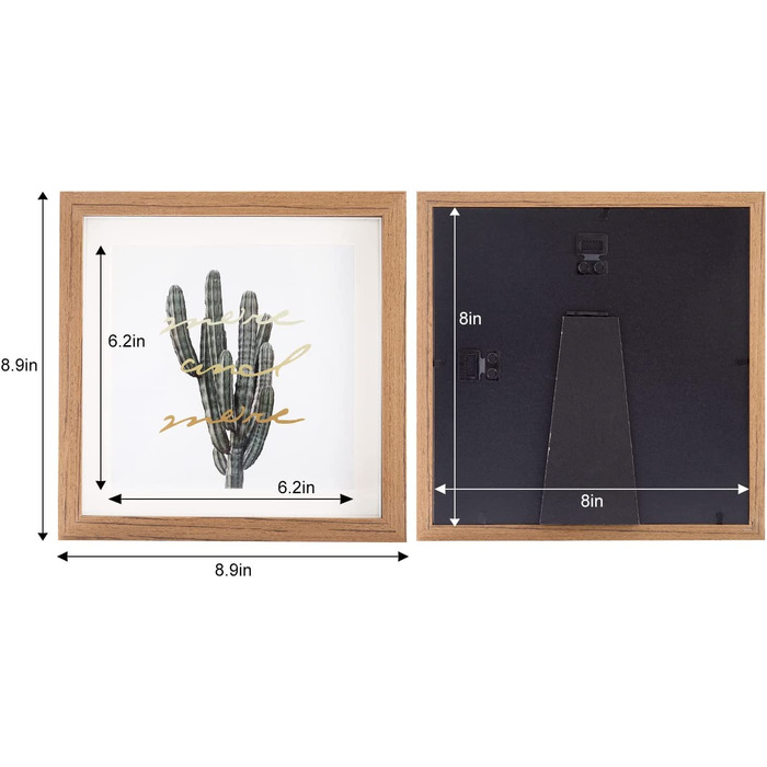 Рамка для фотографій квадратна дерев'яна 20x20 см з 2 упаковок тіньова рамка для фотографій виготовлена з масиву дерева і справжнього скла глибиною 1,5 см (темне дерево, 20,3 x 20,3 см), 3D