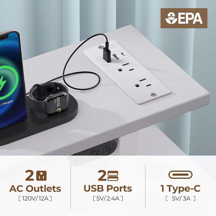 Ігровий стіл Seventable з LED підсвіткою, USB-портами та розетками, білий, 140 см. Комп'ютерний стіл з висувними ящиками, підставкою для клавіатури та монітора для дому та офісу