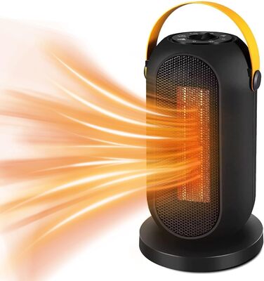 Електричний обігрівач з керамічним PTC нагрівачем, 1200W, з термостатом та захистом від перегріву та перекидання. Підходить для дому та офісу.