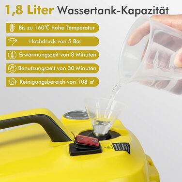 Пароочисник COSTWAY 2000 Вт, очисна машина 1,8 л, ємність для води та 13 наборів аксесуарів, пароочисник для підлоги для килимів, вікон, скла та штор, жовтий