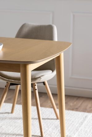 AC Design висувний обідній стіл Monty для 6 осіб, прямокутна стільниця, білий дуб, круглі ніжки, кухонний стіл, 160 x 75 x 90 см