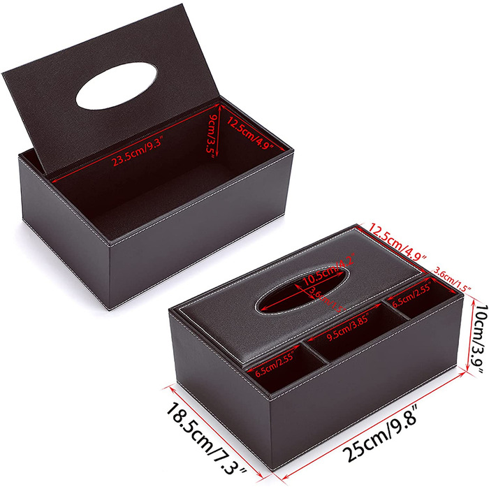 Тканинна коробка PU шкіра 3 відділення канцелярське приладдя пульт дистанційного керування тканинна коробка органайзер для зберігання прикраса (прямокутник, великий)