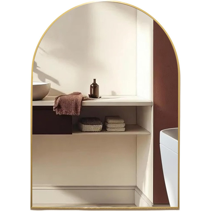 Дзеркало для ванної кімнати Arch Design Mood® Premium з золотою рамою, настінне, арочної форми, сучасне та стильне (50x40 см)