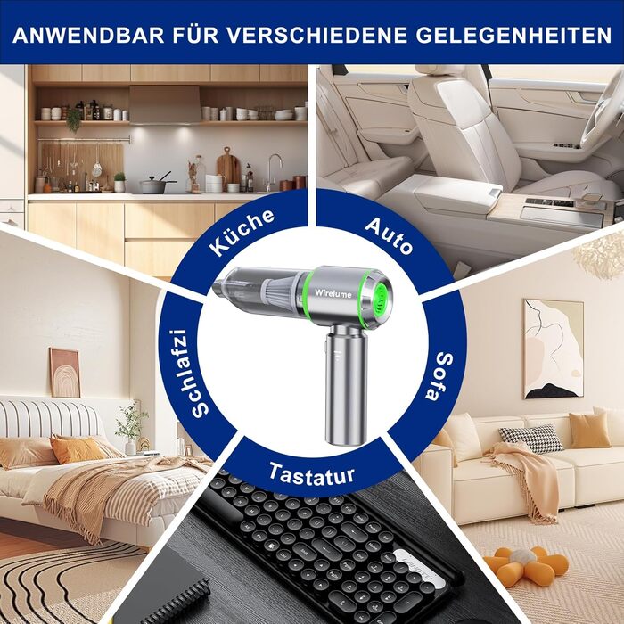 Акумуляторний ручний автомобільний пилосос 4 в 1, бездротовий міні-пилосос 22000 Па, потужний циклонний прибирання, 3 режими потужності, портативний для авто та шерсті тварин (Сріблястий)