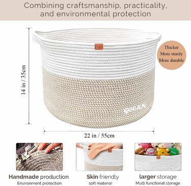 Великий міцний кошик для білизни з плетіння, сірий/бежевий (горизонтальний), для зберігання одягу, ковдр, іграшок, 50x38 см