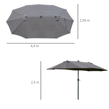 Парасолька Outsunny 440 x 260 см з LED підсвічуванням, подвійна парасолька з ручною рукояткою, овальна парасолька патіо з металу, темно-сірого кольору
