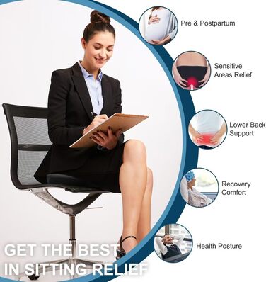 Ергономічна подушка-кільце Donut для офісних стільців та дому, протипролежневий пом'якшувач тиску при тривалому сидінні, 45 см, чорна