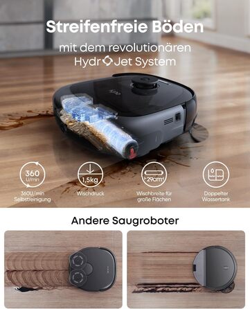 Робот-пилосос Eufy Omni E25 HydroJet з функцією миття, 20000Pa, Turbo-сила всмоктування, щітки DuroSpiral, CornerRover для кутів, станція All-in-One, для тварин та дітей