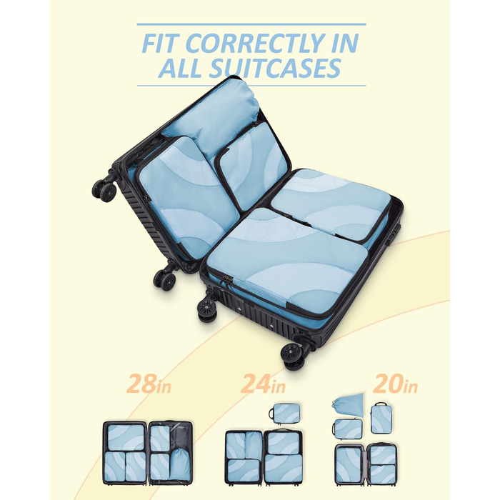 Набір компресійних органайзерів для подорожей BAGSMART для валізи та ручної поклажі, 6 шт, Rose (Baby Blue)
