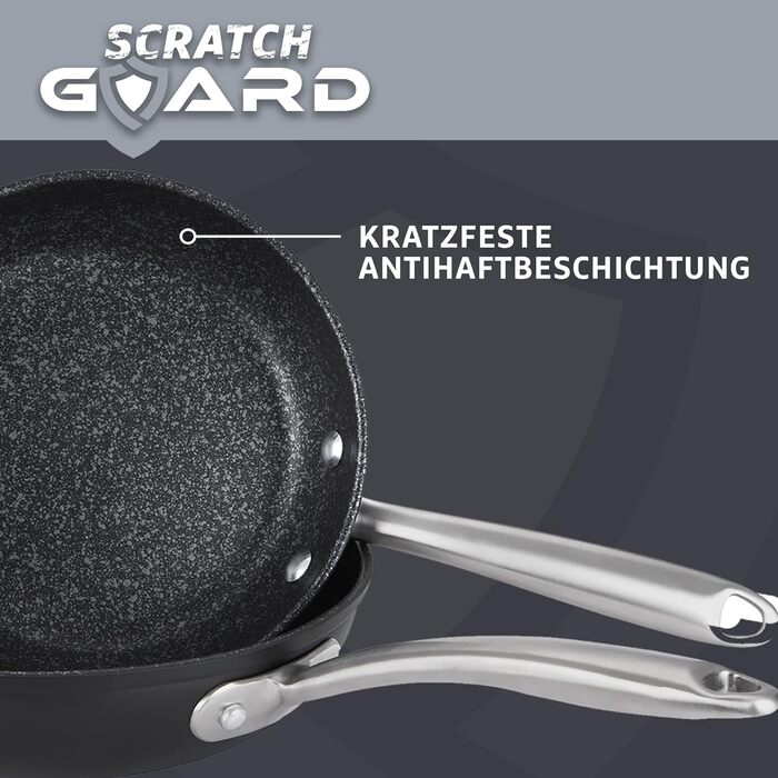 Набір посуду Prestige Scratch Guard - індукційний - каструля та сковорідка - алюмінієвий - стійкий до подряпин - можна мити в духовці та посудомийній машині - 5 предметів - чорний - 10 років гарантії