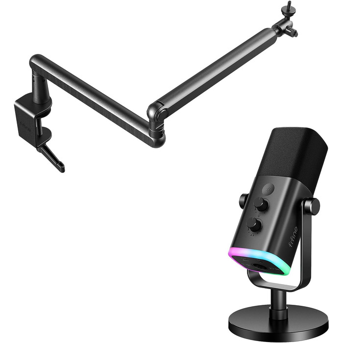 FIFINE XLR мікрофон з регульованою підставкою, USB динамічний мікрофон для PC, стримінгу, запису подкастів та студії (AM8+BM88)
