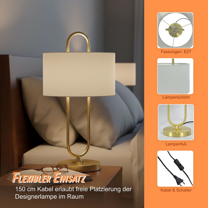 Relaxdays Настільна лампа U-подібної форми з лляним абажуром