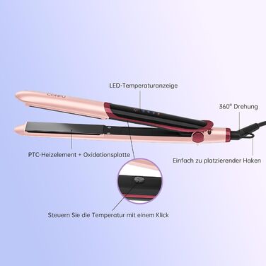 Випрямляч для завивки та випрямлення, випрямляч для волосся CONFU та плойка 2 в 1, керамічний турмаліновий випрямляч для волосся для завивки та випрямлення з РК-дисплеєм з регульованою температурою подвійного натягу ідеально підходить для подорожей