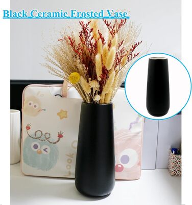 Керамічна ваза чорна 28 см, матова поверхня, для квітів, декор інтер'єру, ваза для сухоцвітів, бохо стиль