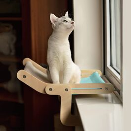 Віконна підставка для кішок MewooFun, підвісний гамак для вітальні, віконне сидіння, полки для ліжка для домашніх кішок без свердління ,без присоски (фіолетовий / зелений) (синій / сірий)
