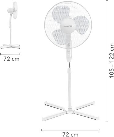 Вентилятор на п'єдесталі TROTEC TVE 15 S 40 Вт, поворотний 80, 3 ступені, Ø 40 см, регульований по висоті, тихий, білий 40 Вт Білий