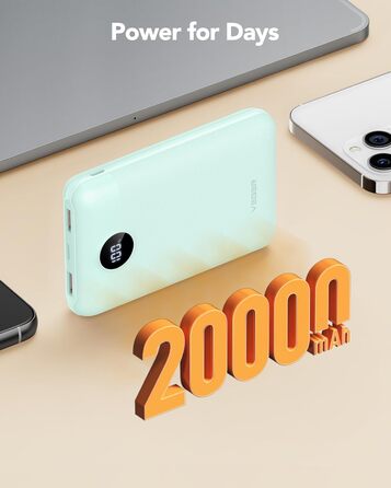 МАг, 22,5 Вт, PD QC3.0, USB C, сумісний з iPhone/Samsung/Huawei/iPad (зелений), 20000