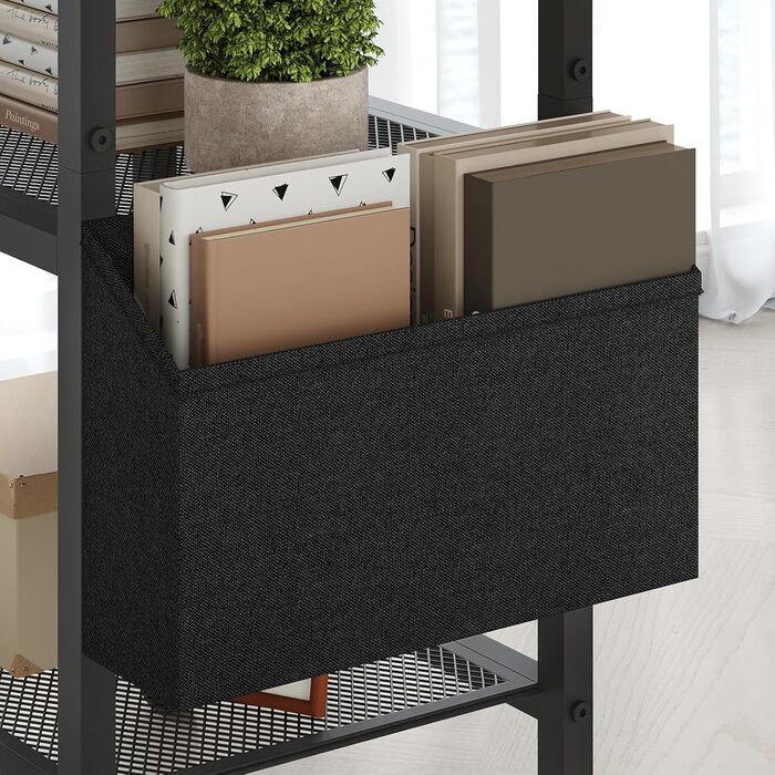 Трирівневий стіл для принтера з ящиком, контейнер на коліщатках, стійка для принтера, полиця для зберігання, в стилі індустріального лофту, з бічною кишенею, дерев'яна полиця, 2 S-гачки, для домашнього офісу, рустикально-коричневий та чорний, APTHR2501, 5