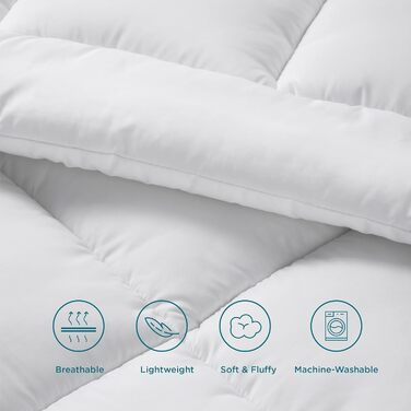 Ковдра BEDSURE 135x200 см - чотирисезонна, стегане покриття, сертифікат Oeko-Tex, білий колір, для алергіків, 300 GSM