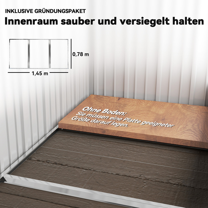 Гараж для саду, садова комора для інструментів з хвильового металу, з панелями стін, регульовані полиці, замикаюче двері, сірий