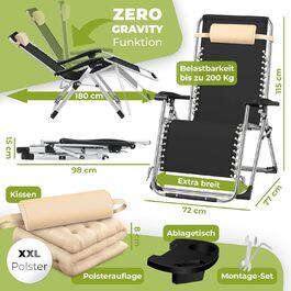 Розкішна лежанка KESSER® для саду: широка, складана, витримує 200 кг, з регульованою спинкою та подушкою для шиї