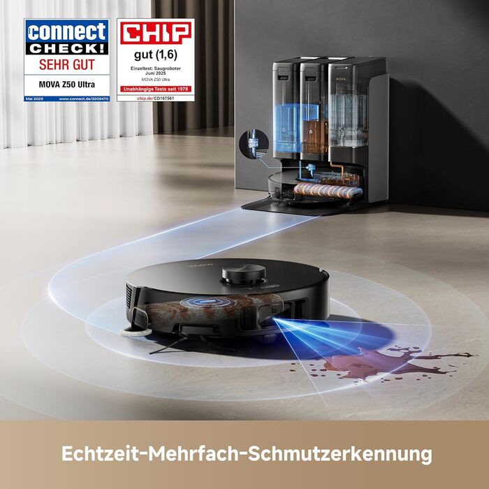 Робот-пилосос Mova Z50 Ultra з функцією миття підлоги, 19000 Па, 18N тиск, Lift-Mop, щітка, Tricut, DToF+RGB AI-уникнення перешкод, 75°C гаряча вода, самоочищення, авто-злив/поповнення