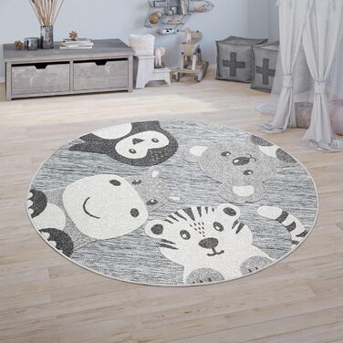 Дитяча кімната Дитячий вуличний килим Круглий ігровий килимок Тваринний дизайн Сірий, Розмір Ø 200 см Круглий