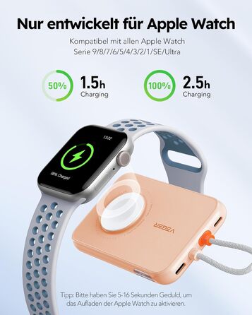 Вт PD, 5000 мАг, кабель Apple, Apple Watch зарядка, USB-C, LED-дисплей, рожевий, 20